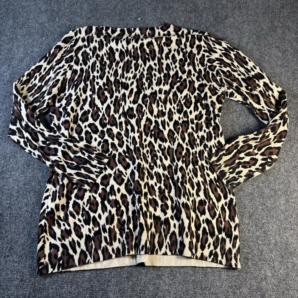 Grace Elements Cardigan Women L Brown Leopard‎ Animal Print Button Front V-Neck